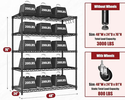 PrimeZone 4 Packs 48" W x 24" D x 81" H Heavy Duty Wire Storage Shelves - Image 3