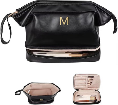 Birthday Gifts for Women, Initial Large Makeup Bag, Personalized Double Layer by Vogewood