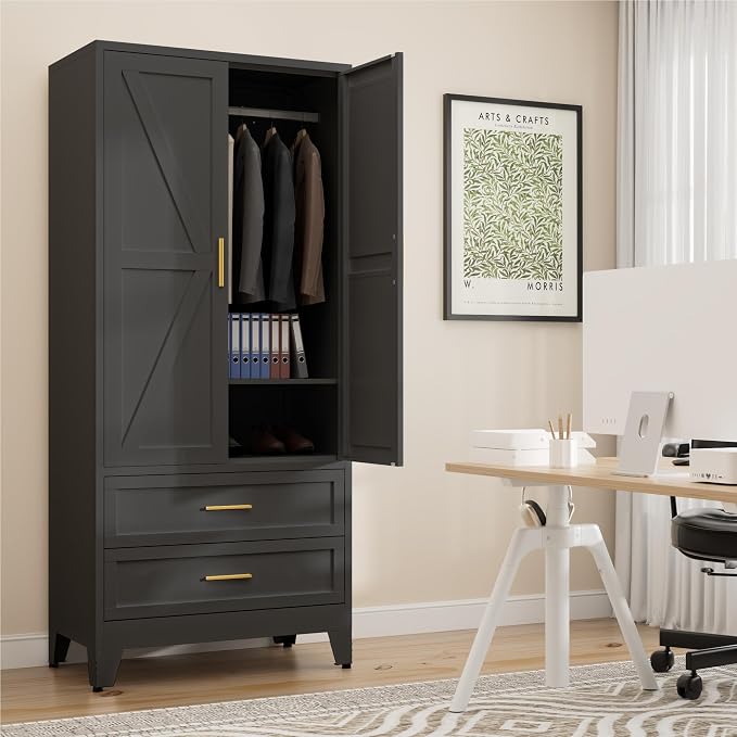 71" Tall Metal Wardrobe Cabinet - Image 7