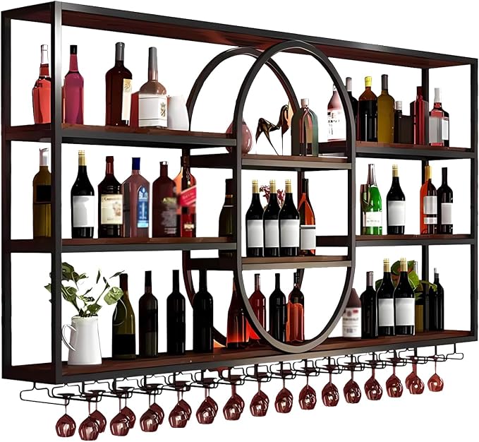 Large Wall Mount Wine Rack, Metal 4 Tier Large Capacity Hanging Bar Rack - Image 4