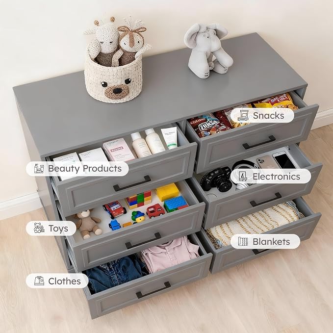 Farmhouse Dresser for Bedroom, 6 Drawer Dresser - Image 3
