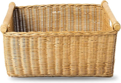 The Basket Lady Pole Handle Wicker Storage Basket, 14 in L x 10 in W x 7.5 in H - Image 3