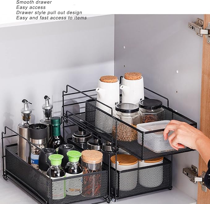 Cupboard Organiser, 2 Tier Under Sink Storage Organiser, Kitchen Storage Drawer - Image 5