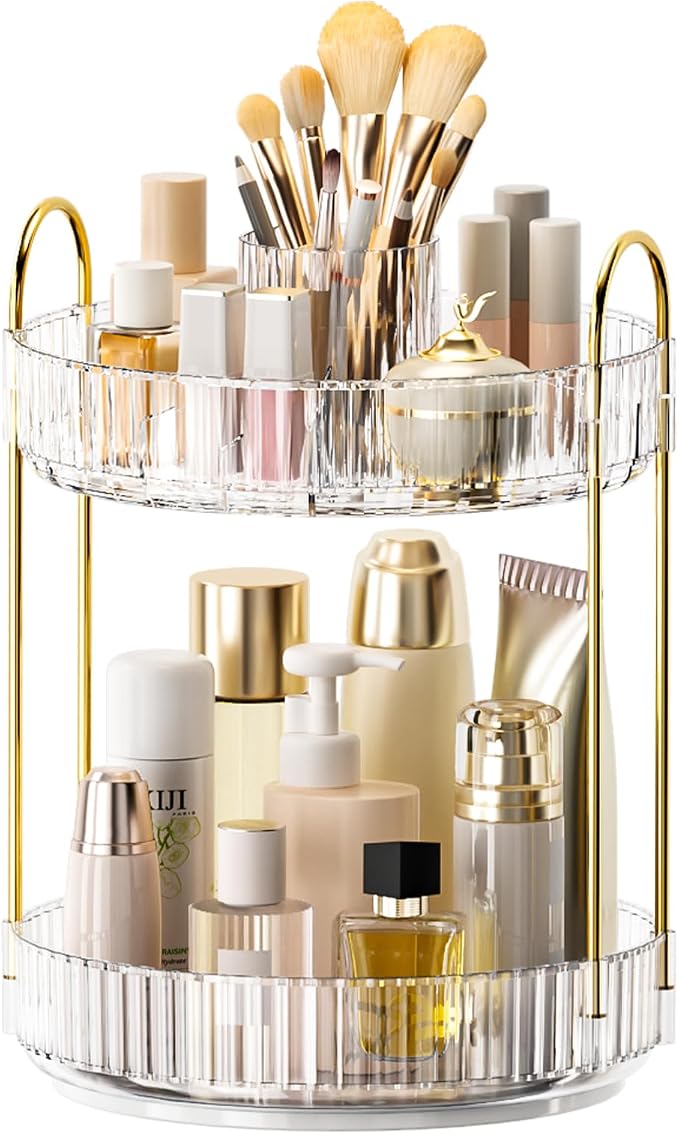 360° Rotating Makeup Organizer, Upgraded 2 Tier Skincare Perfume Organizers - Image 7