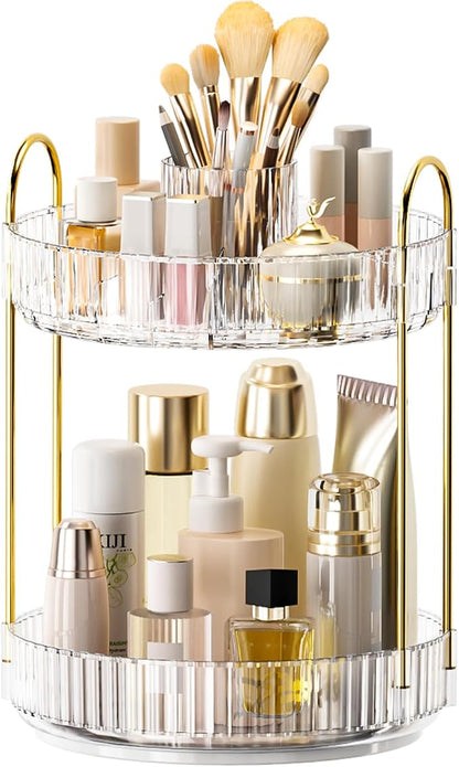 360° Rotating Makeup Organizer, Upgraded 2 Tier Skincare Perfume Organizers - Image 7