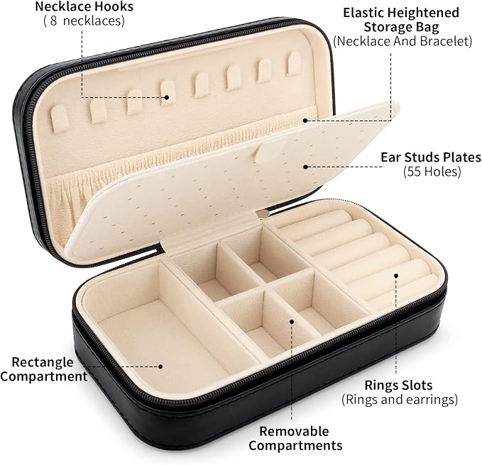 DesignSter Travel Jewelry Box, PU Leather Portable Jewelry Case, Small Jewelry - Image 2