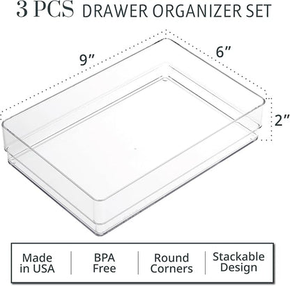STORi SimpleSort 3-Piece Stackable Clear Drawer Organizer Set | 9" x 6" x 2" - Image 2