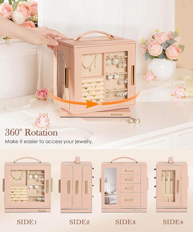 Homde Christmas Gifts Jewelry Box 360° Rotating, Necklace Earring Organizer - Image 3