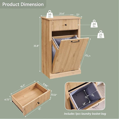 Modern Tilt-Out Laundry Hamper Cabinet, 10 Gallon Fluted Trash Can Cabinet - Image 2