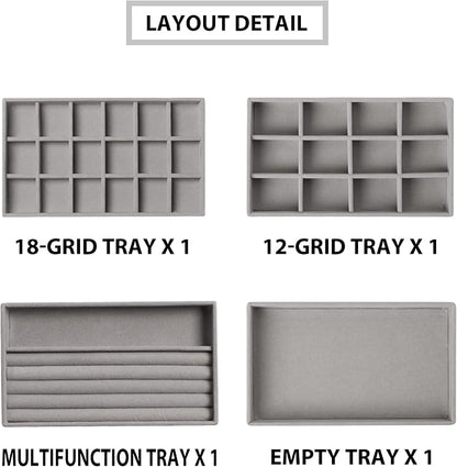 Frebeauty Jewelry Organizer Tray, Stackable Velvet Jewelry Trays, Drawer - Image 4