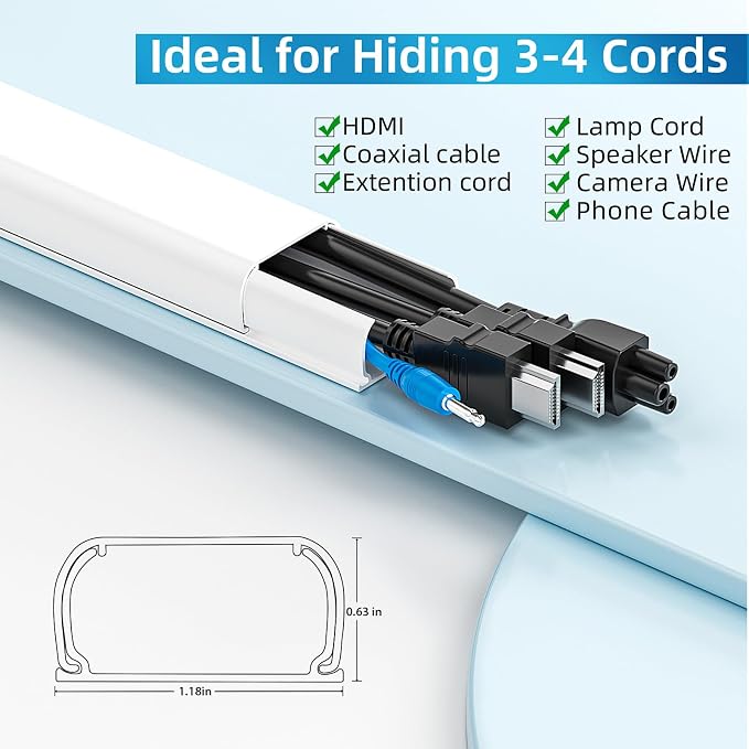 Yecaye 142in Wall Cord Hider for 3-4 Cords, On-Wall Cord Cover Channel - Image 2
