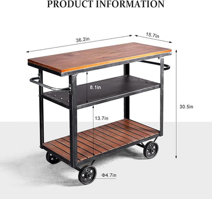 Vintage Rolling Bar Cart on Wheels Industrial Mobile Serving Cart Metal and - Image 4