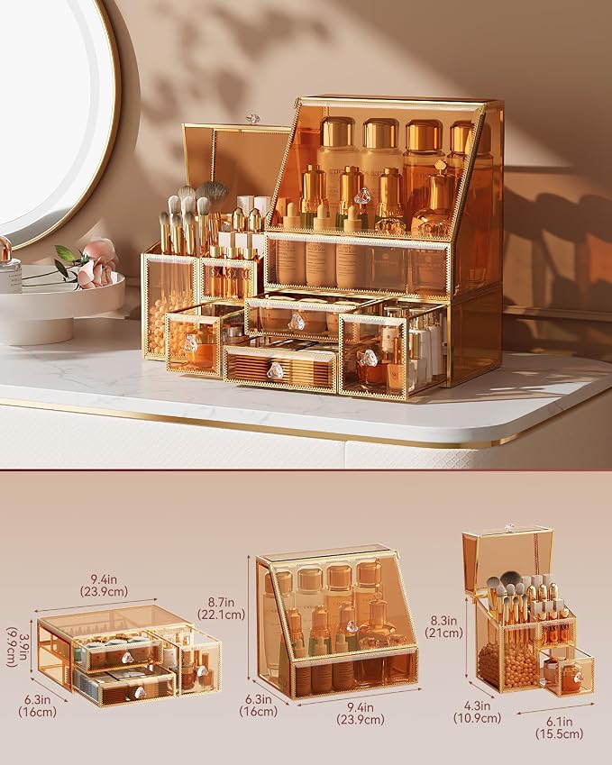 Makeup Organizer Amber, Glass Vanity Organizer - Image 6