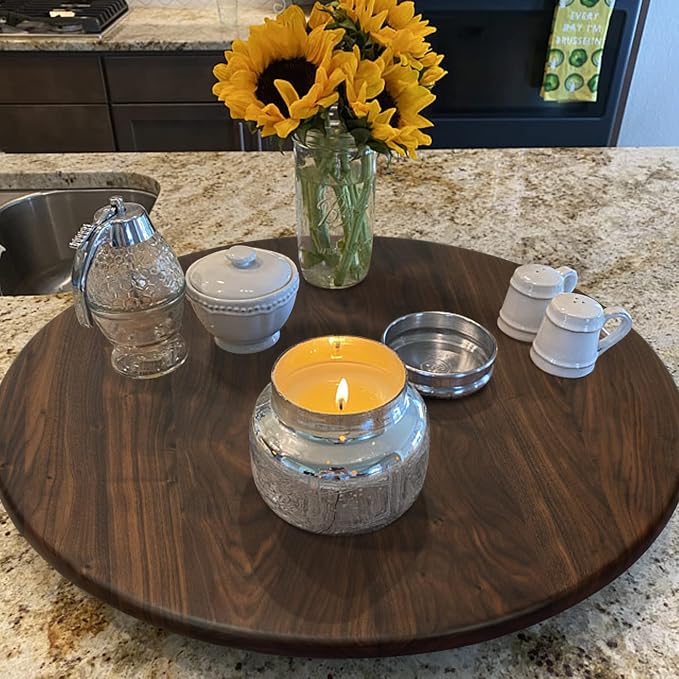24 Inches Black Walnut Wood Lazy Susan Organizer, Solid Wooden Round Turntable - Image 6