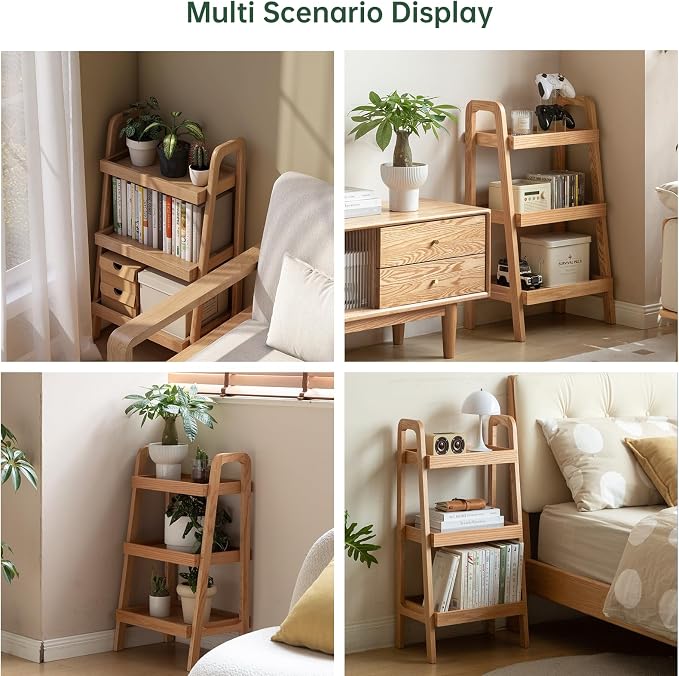 100% Solid Oak 3 Tier Ladder Shelf, Small Bookshelf, Ladder Bookshelf, Bookcase - Image 7