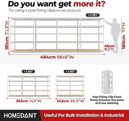 HOMEDANT 5 Tier Storage Shelves Adjustable Laminated Boltless Garage Metal - Image 8