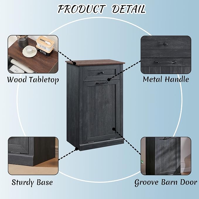 Tilt Out Laundry Hamper Cabinet, 10 Gallon Farmhouse Trash Can Cabinet - Image 5