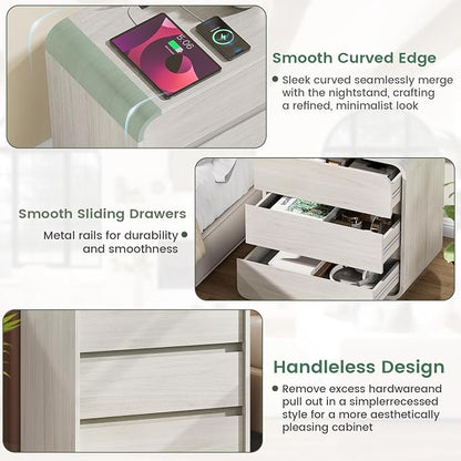 White Nightstand Set of 2 with Charging Station, 23.2" Wide Wood Night Stand - Image 7