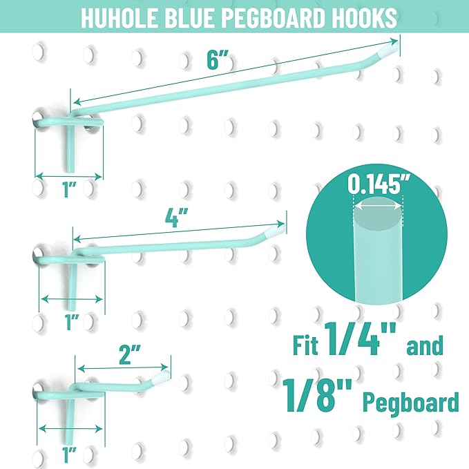 HUHOLE Pegboard Hooks 2 Inch 50PC, Fit 1/4" or 1/8" Pegboard, Ideal Peg Board - Image 3