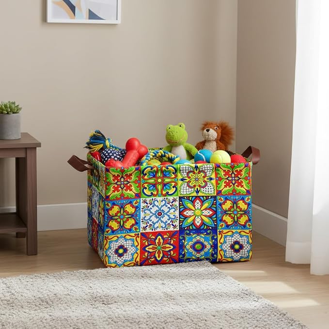 Mexican Talavera Decoration Storage Basket Waterproof Canvas Toy Storage Bin - Image 5