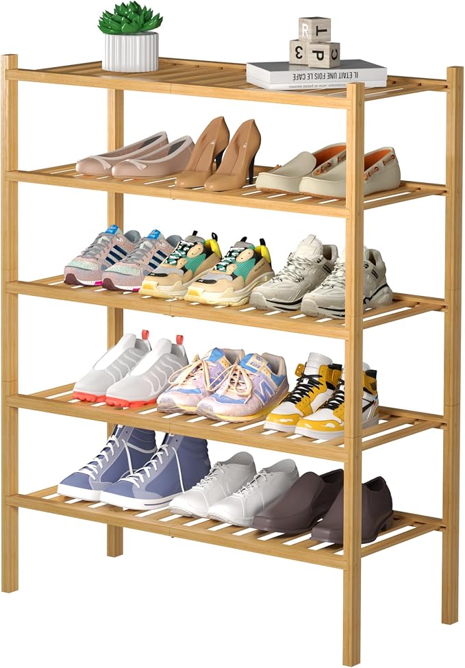 5 Tier Bamboo Shoe Rack for Closet Free Standing Wood Shoe Shelf for Entryway by ROMGUAR+CRAFT