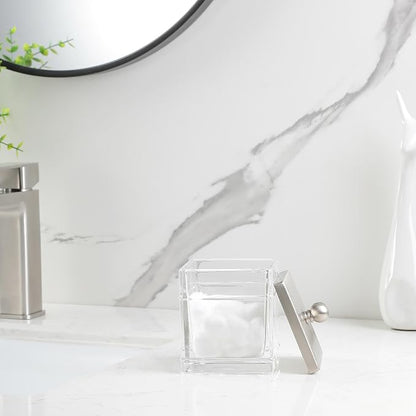 Apothecary Glass Cotton Jar Holder Brushed Nickel Stainless Steel Lid, Elegant - Image 9