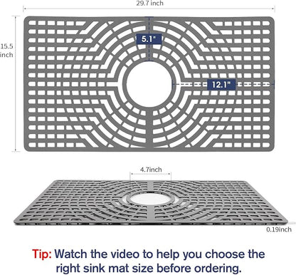 Silicone Sink Protector 30"x16" Center Drain Hole, Heat Resistant Non-slip - Image 2