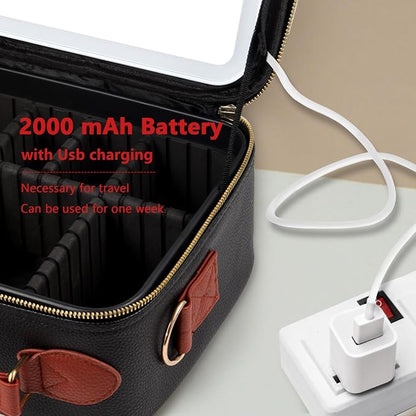 Travel Makeup Bag with Mirror of LED Lighted, Rechargeable Cosmetic Train Case - Image 7