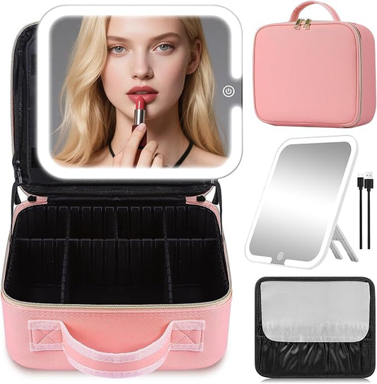 Travel Makeup Bag with Removable Mirror, Cosmetic Organizer Bag with Mirror by Jadazror