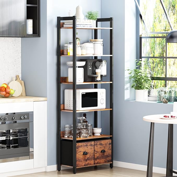 Furologee 6-Tier Bookshelf, Tall 71" Rustic Bookcase - Image 6