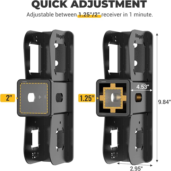 BougeRV Hitch Wall Mount, Adjustable 1.25"/2" Receiver, Heavy Duty 300LBS Bike - Image 5