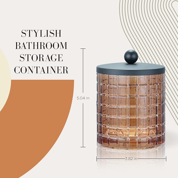 Amber Colored Tranlucent Apothecary Etched Geometric Grid Glass Jar W/Matte - Image 3