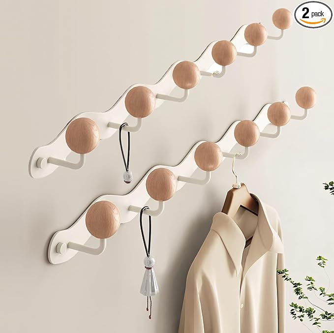 Coat Rack Wall Mount, Anti-Tear Wooden Ball Hook Rail, Heavy Duty Metal Coat by RightEleganceJoy