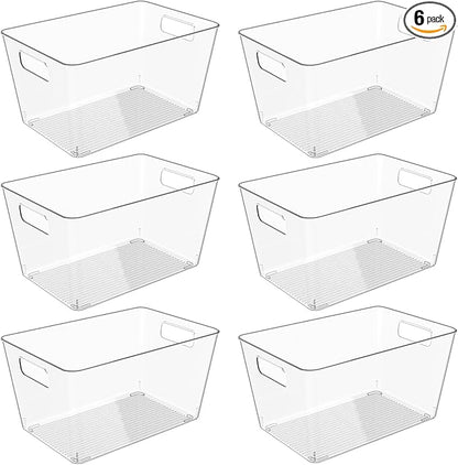 6 Pack Clear Plastic Storage Bins, Plastic Containers by Faryuan