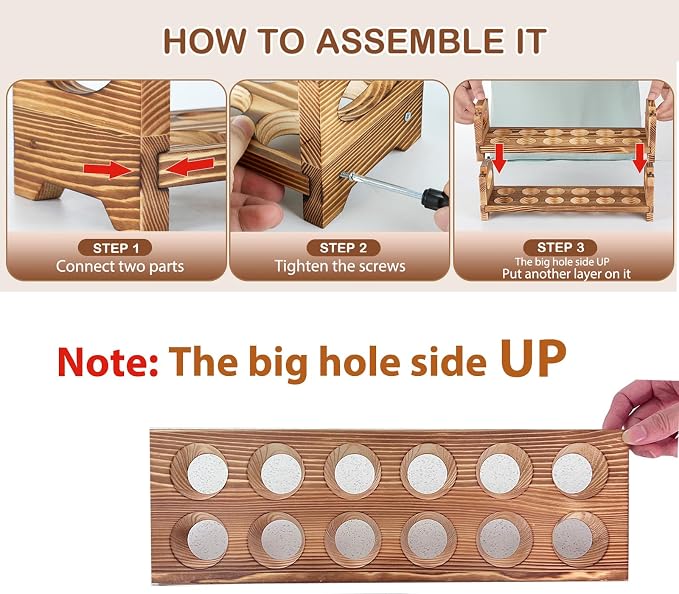 Wooden Egg Holder & Storage-3Tier /36-Hole Stackable Holds Fresh Eggs, - Image 6