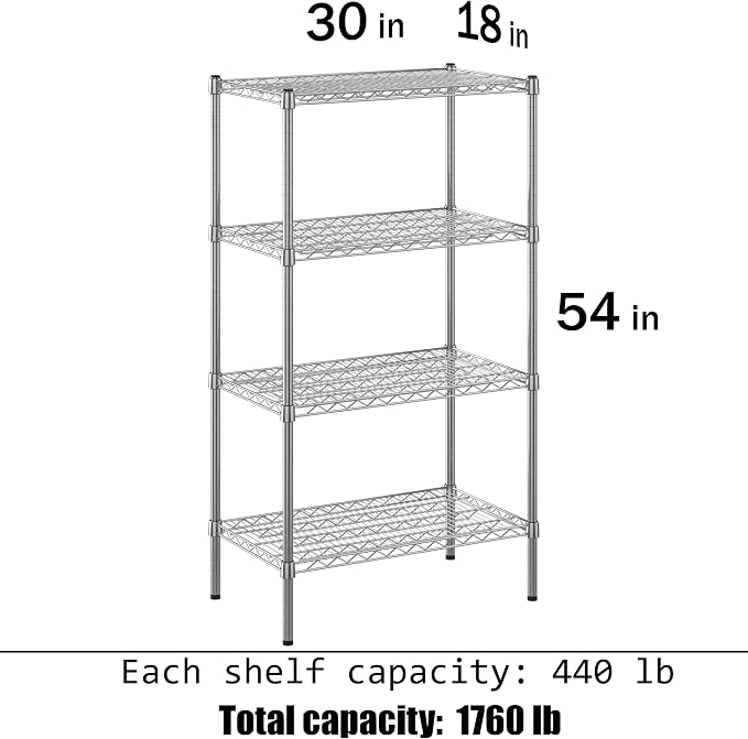 18" Deep x 30" Wide x 54" Height Wire Shelving Kit | 4-Tier | NSF Commercial - Image 3