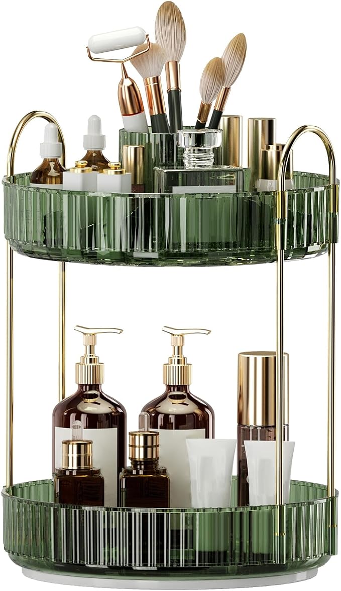 360° Rotating Makeup Organizer, Large-Capacity Skincare Make Up Storage 2 Tier by Oifecsie