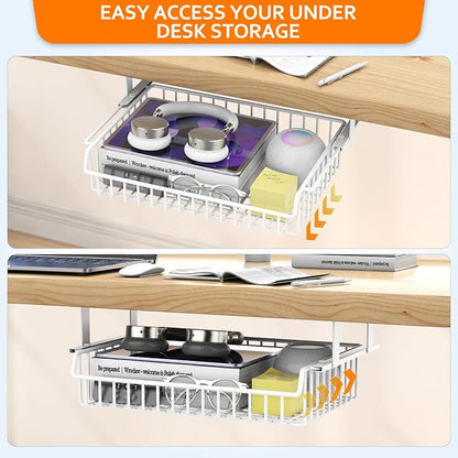 Under Desk Drawer, Slide Out Design, No Drill Metal Under Desk Cable Management - Image 4