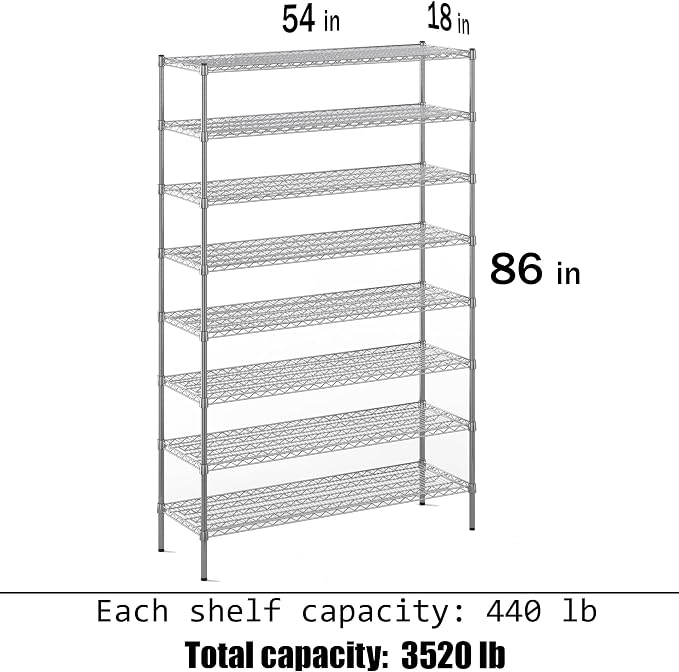 18" Deep x 54" Wide x 86" Height Wire Shelving Kit | 8-Tier | NSF Commercial - Image 3