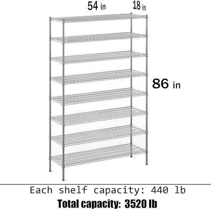 18" Deep x 54" Wide x 86" Height Wire Shelving Kit | 8-Tier | NSF Commercial - Image 3