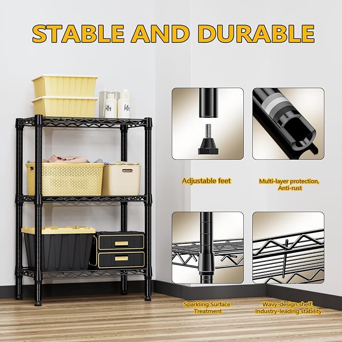 750 lbs 3 Tier Shelf Metal Storage Shelves Shelving Wire Rack Heavy Duty Closet - Image 7
