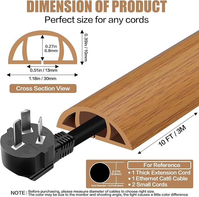 Floor Cord Cover Self Adhesive Cord Hider, 10FT Cable Management, Extension - Image 2