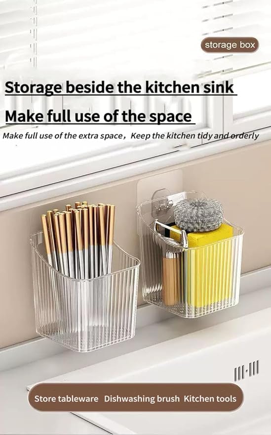 6Pack Wall Mount Organizer, Adhesive Cabinet Door Storage Bins, Stackable - Image 3