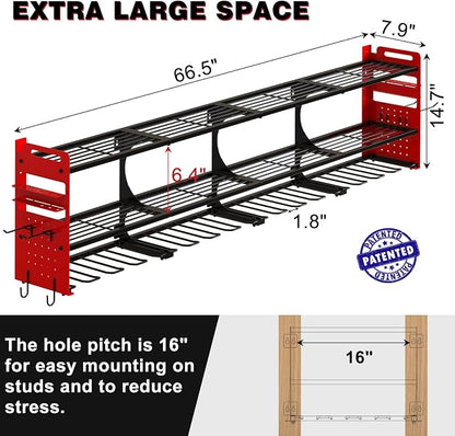 64" Power Tool Organizer Wall Mount, 16 Slots, 3-Tier Drill & Cordless Tool - Image 2