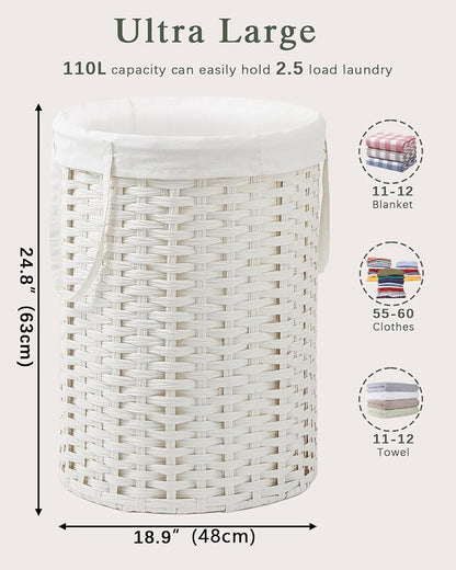 Laundry Basket Round Rattan Laundry Hamper 29.1 Gal Handwoven Large Wicker - Image 5