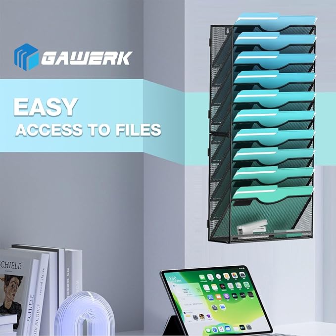 11-Tier Wall File Organizer Hanging Wall File Holder Wall Mount Paper Folder - Image 6