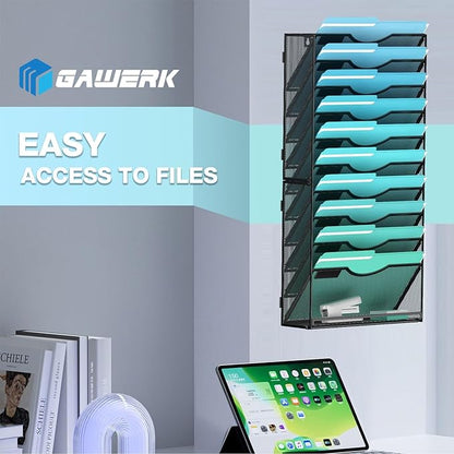 11-Tier Wall File Organizer Hanging Wall File Holder Wall Mount Paper Folder - Image 6