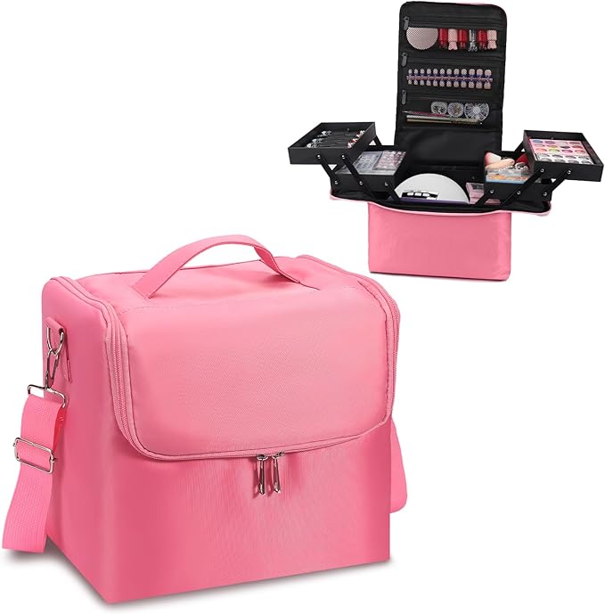 Deciniee Large Pink Makeup Nail Polish Organizer Bag, 4 Tier Professional by DECINIEE+BEAUTY+CO.%2CLTD