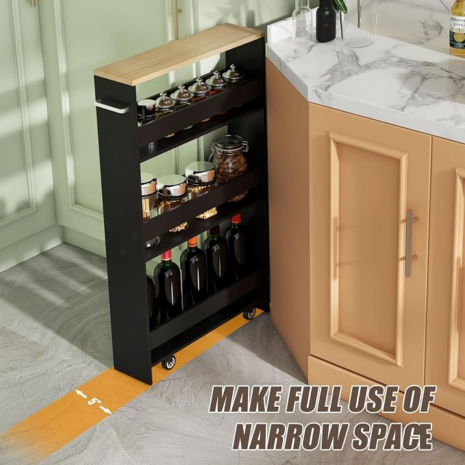Slim Rolling Storage Cart, 4 Tier Narrow Kitchen Cart - Image 2