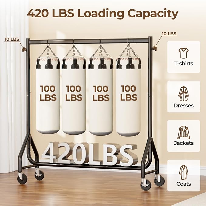 Clothes Clothing Rack, Rolling Heavy Duty Clothes Rack Load 420 LBS - Image 2